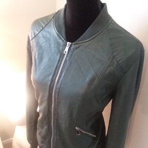 Ci Sono Brand Green Vegan Leather  Bomber Jacket.